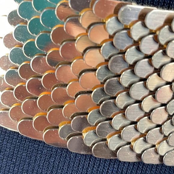 Vintage Garay Gold Tone Snake Belt Stretch Fish Scale Elastic Flower Acc… - Picture 5 of 8